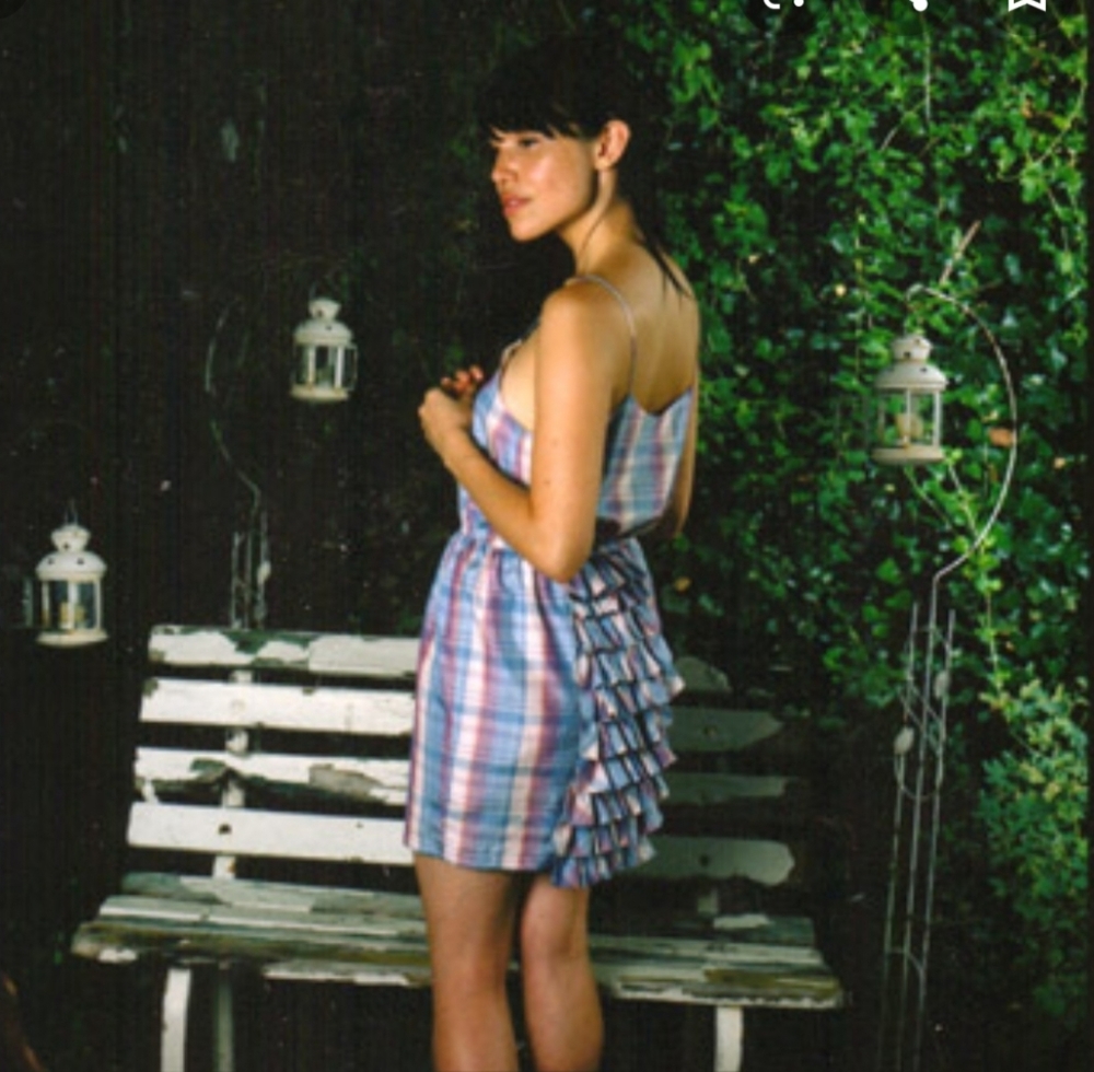 Caroline Hedaya Ruffle Back Silk Plaid Dress